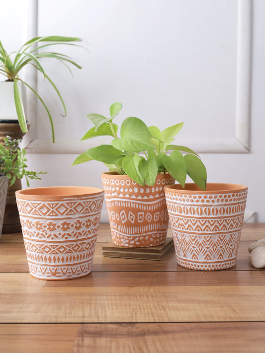 Set of 3 bright colored Planters with white tribal design - Default Title (CH210108_3)