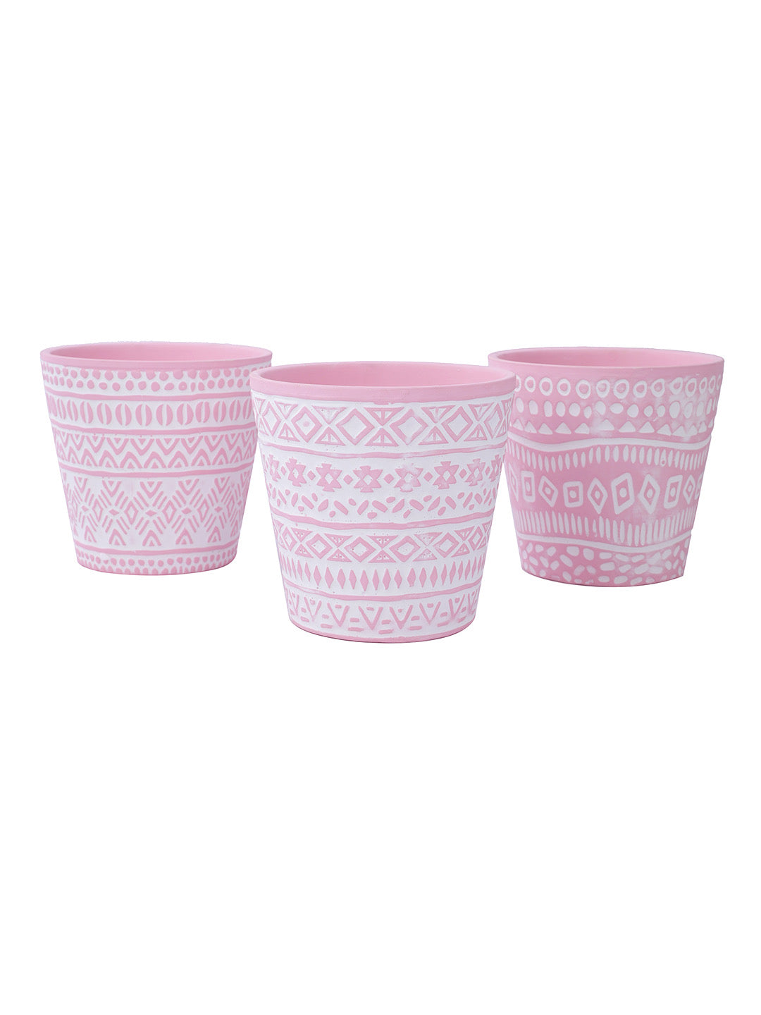 Set of 3 bright colored Planters with white tribal design - Default Title (CH210110_3)