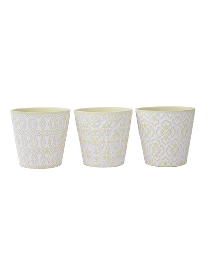 Set of 3 Light Green colored Planters with white tribal design - Default Title (CH210118_3)