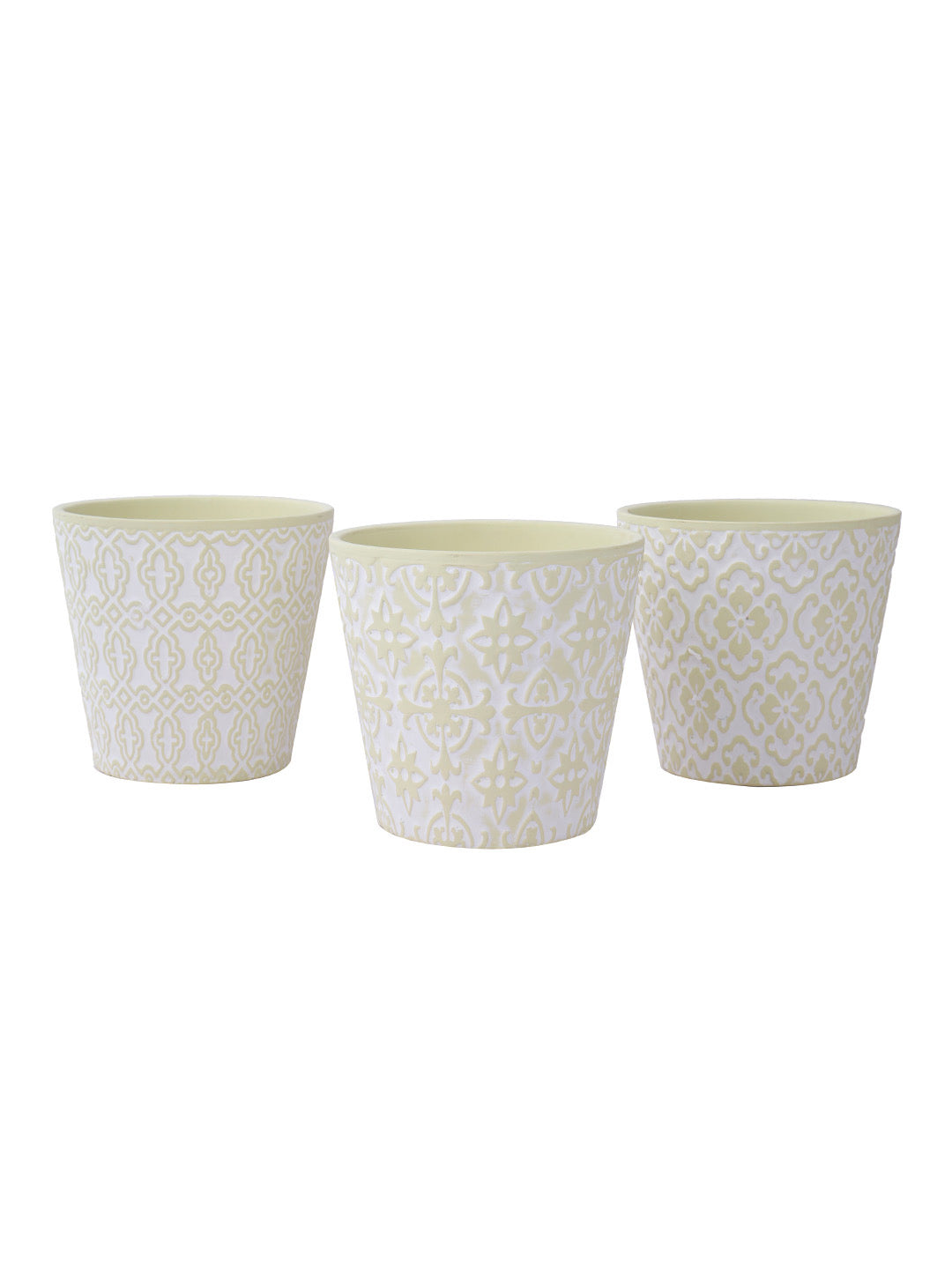 Set of 3 Light Green colored Planters with white tribal design - Default Title (CH210118_3)