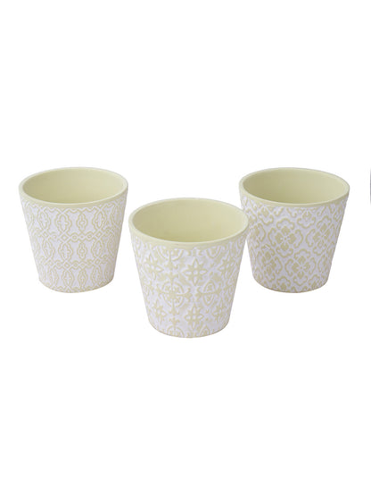 Set of 3 Light Green colored Planters with white tribal design - Default Title (CH210118_3)