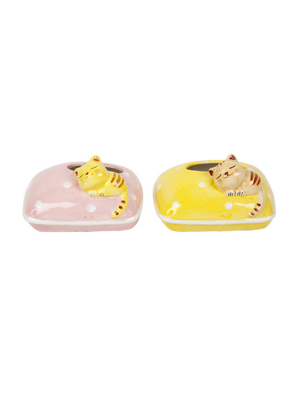 Multicoloured Flat Ceramic Planter Set of 2 - Default Title (CH21046A_2)