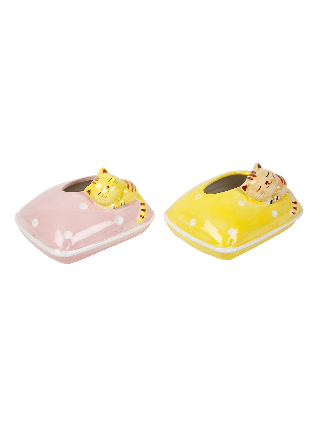 Multicoloured Flat Ceramic Planter Set of 2 - Default Title (CH21046A_2)