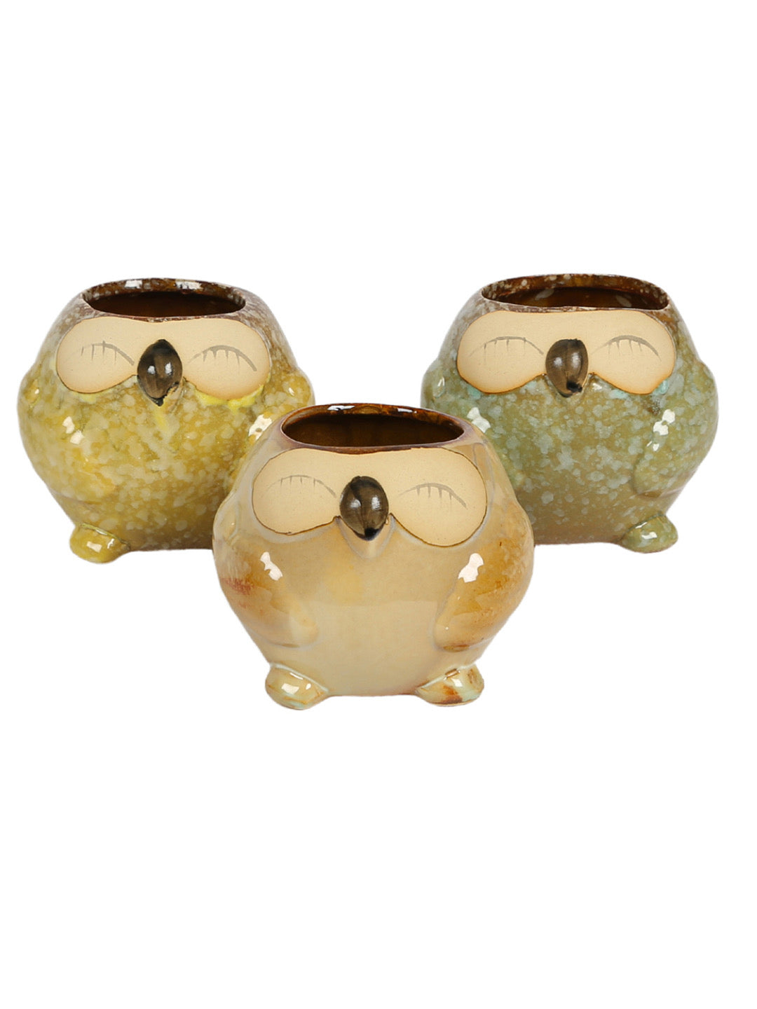 Multicolor Owl Design Ceramic Pot - Set of 3 - Default Title (CH22389B_3)