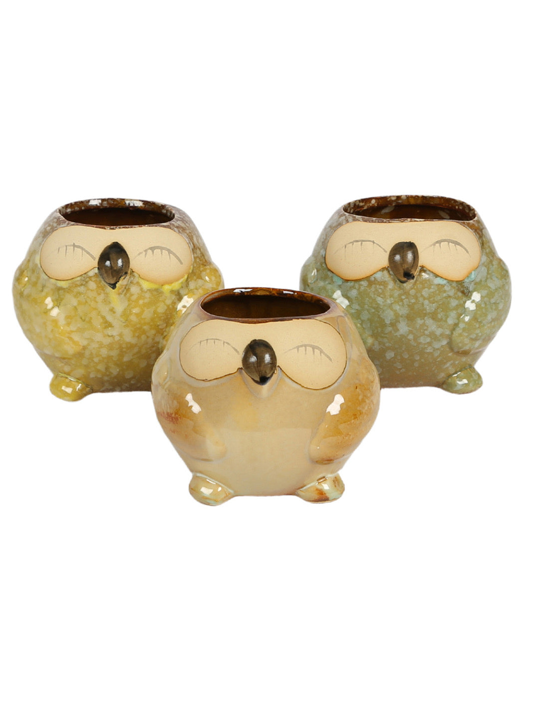 Multicolor Owl Design Ceramic Pot - Set of 3 - Default Title (CH22389B_3_NEW)