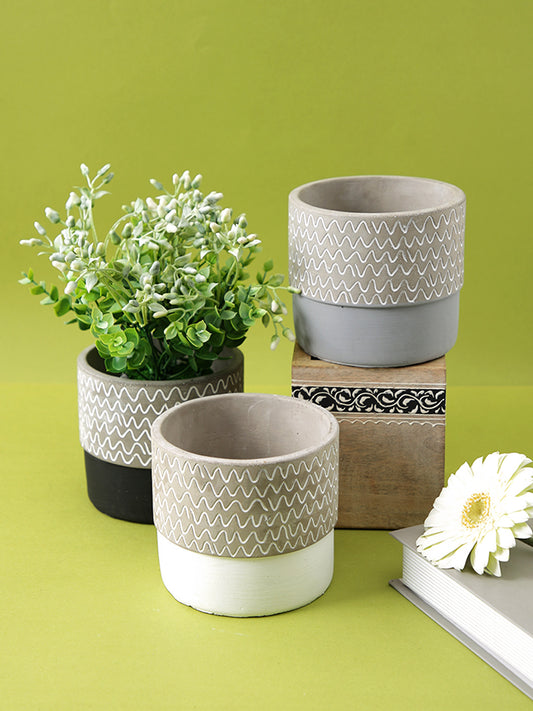 Set of 3 Textured Ceramic Planter - Default Title (CHC22325_3)