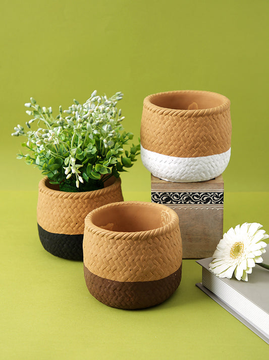 Set of 3 Jute Texture Ceramic Planter - Default Title (CHC22333_3)