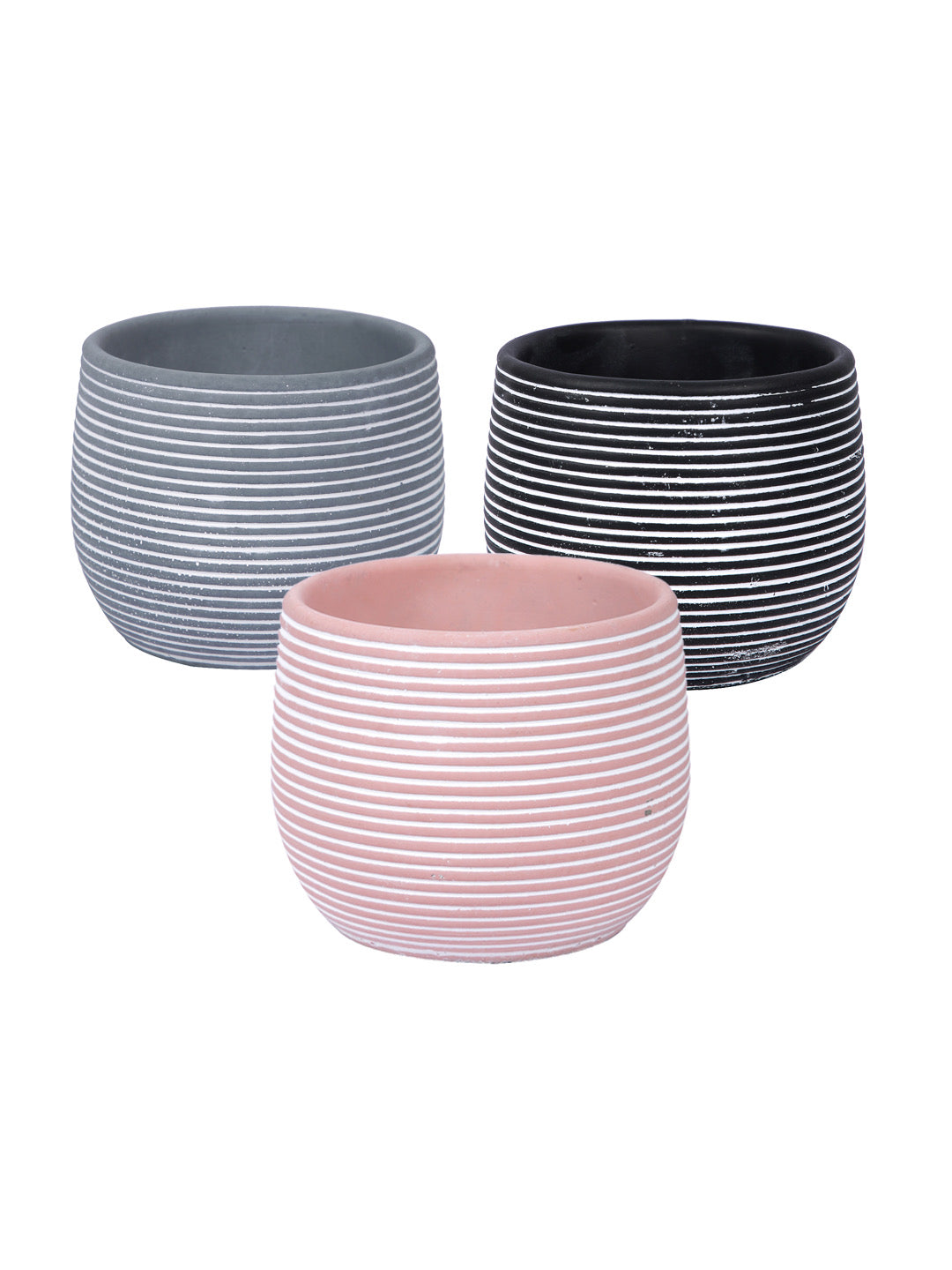 Spiral Texture Ceramic Planter Set of 3 - Default Title (CHC22337_3)