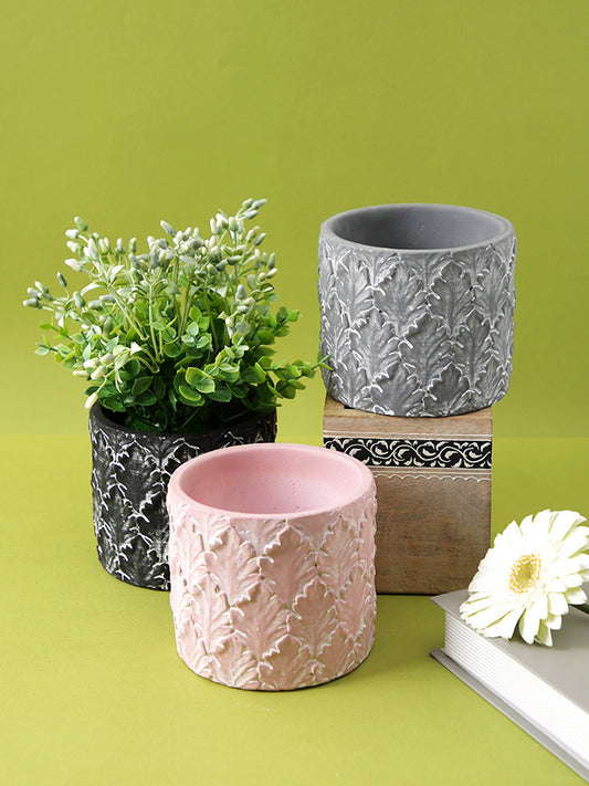 Set of 3 Leaf Textured Ceramic Indoor Planter - Default Title (CHC22345_3)