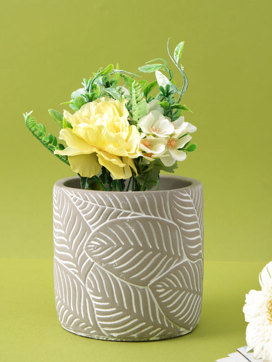 Ceramic leaf Textured Grey Planter - Default Title (CHC22357GRA)