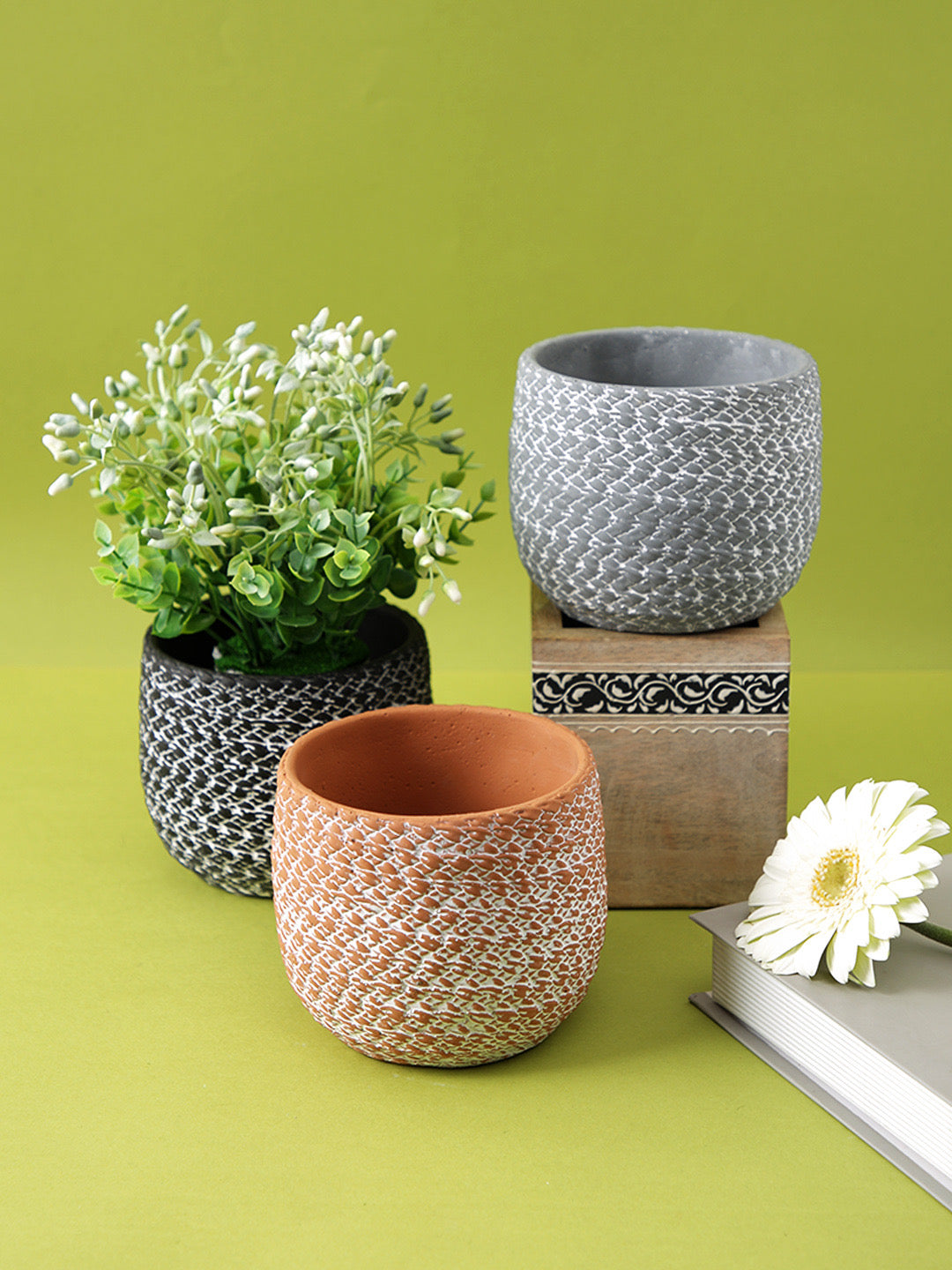 Set of 3 Textured Small Planter - Default Title (CHC22361_3)