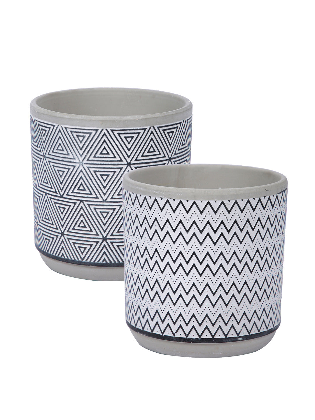 Set of 2 Zig Zag Pattern Ceramic Planter - Default Title (CHC22369A_2)