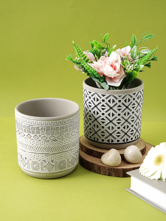 Set of 2 Geometric Pattern Ceramic Planter - Default Title (CHC22369B_2)