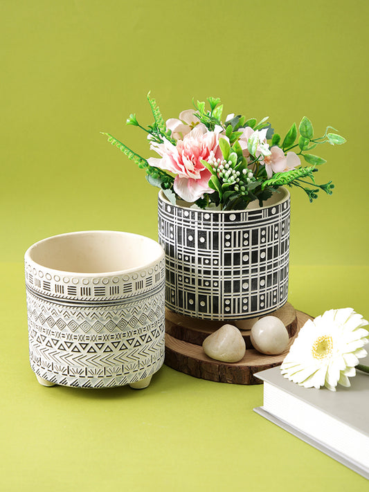 Set of 2 Geometric Design Planter Pot - Default Title (CHC22373B_2)