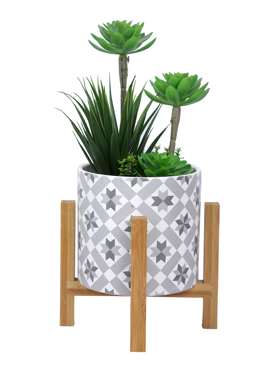 Ceramic Matte Planter with Wooden stand - Default Title (CHC22389A)