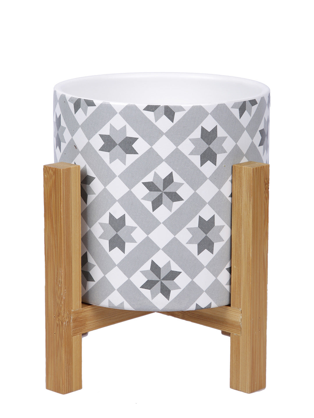 Ceramic Matte Planter with Wooden stand - Default Title (CHC22389A)