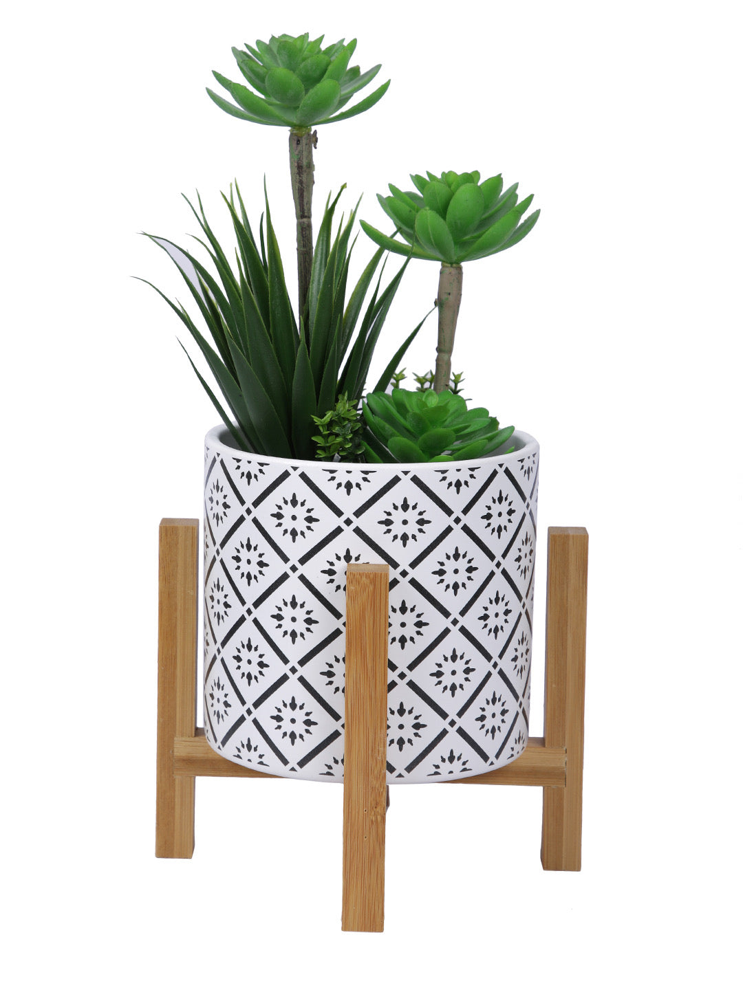 Ceramic Matte Planter with Wooden stand - Default Title (CHC22389B)