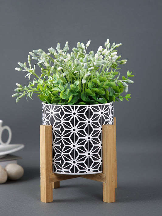 Ceramic Matte Planter with Wooden stand - Default Title (CHC22389C)