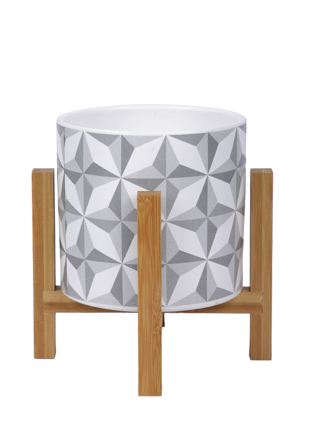 Ceramic Matte Planter with Wooden stand - Default Title (CHC22389D)