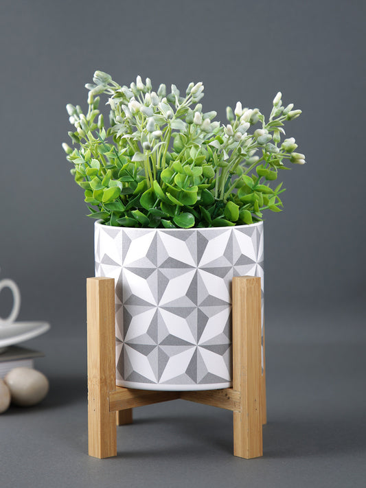 Ceramic Matte Planter with Wooden stand - Default Title (CHC22389D)