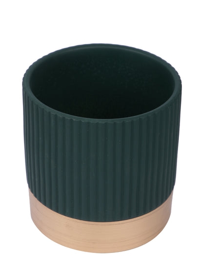 Linear Pattern Ceramic Planter with Golden Border - Default Title (CHC22506GRE)