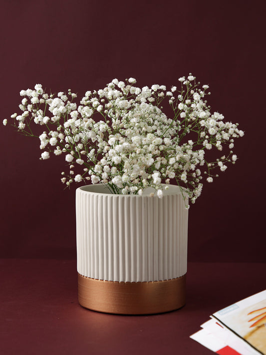 Ribbed Ceramic Planter with Golden Border - Default Title (CHC22506WH)