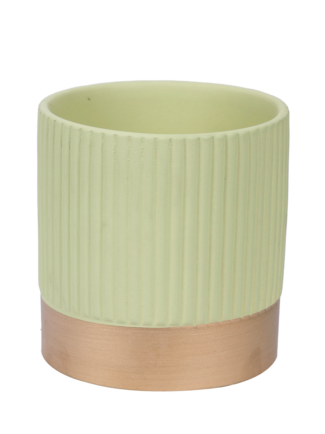 Fluted Design Ceramic Planter with Golden Border - Default Title (CHC22506YE)
