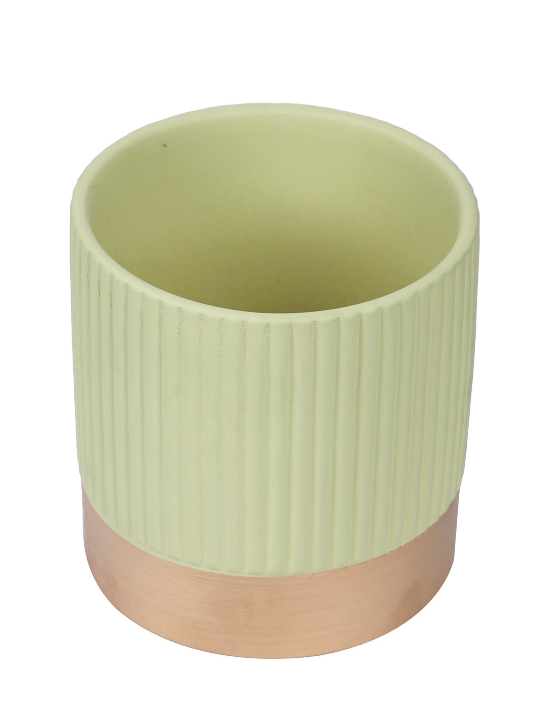 Fluted Design Ceramic Planter with Golden Border - Default Title (CHC22506YE)
