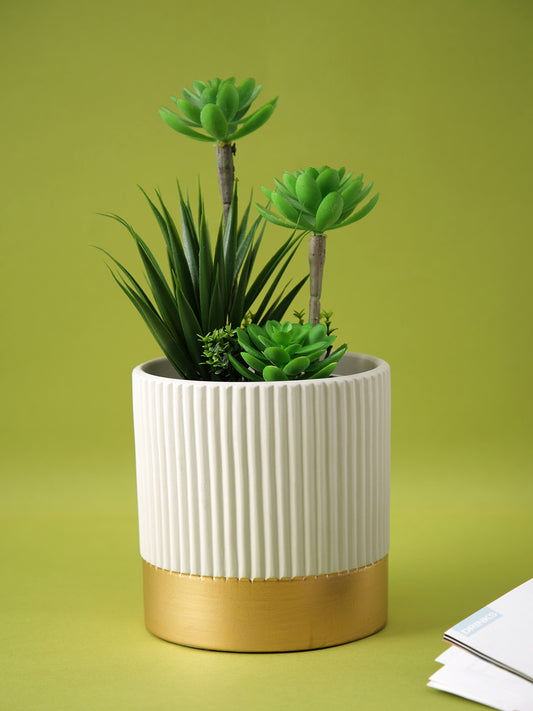 Linear Pattern Ceramic Planter - Default Title (CHC22509WH)