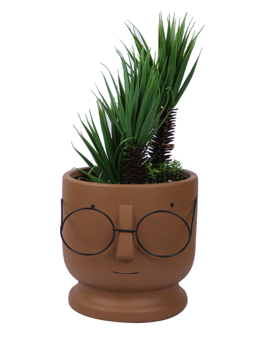 Cute Human Face Ceramic Brown Planter with Specs - Default Title (CHC22513BR)