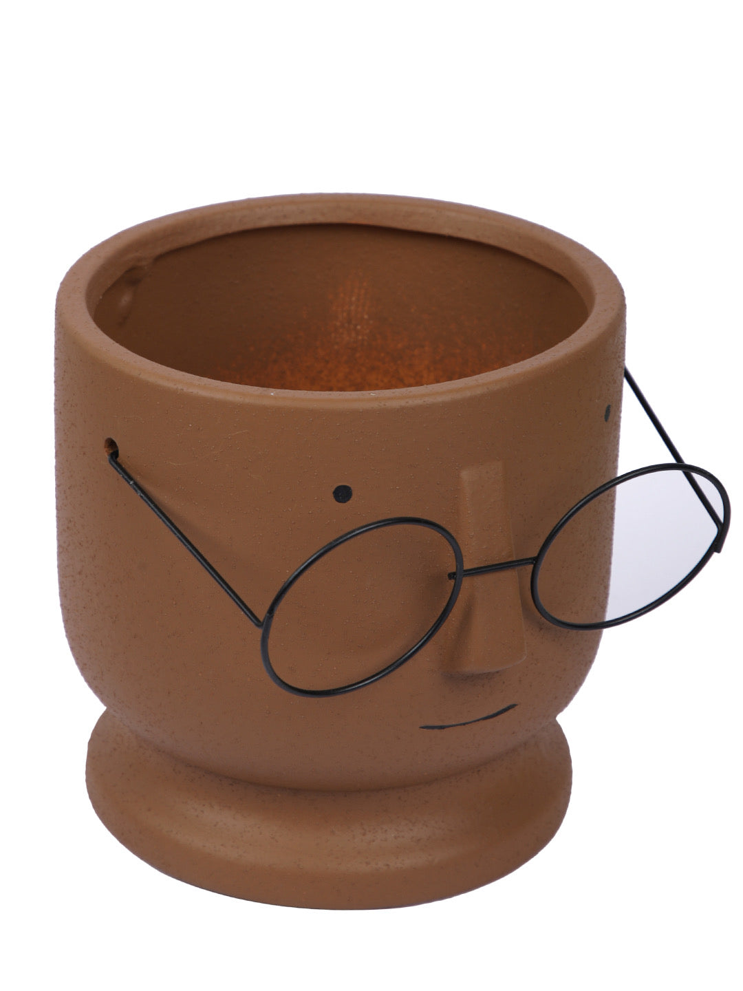 Cute Human Face Ceramic Brown Planter with Specs - Default Title (CHC22513BR)