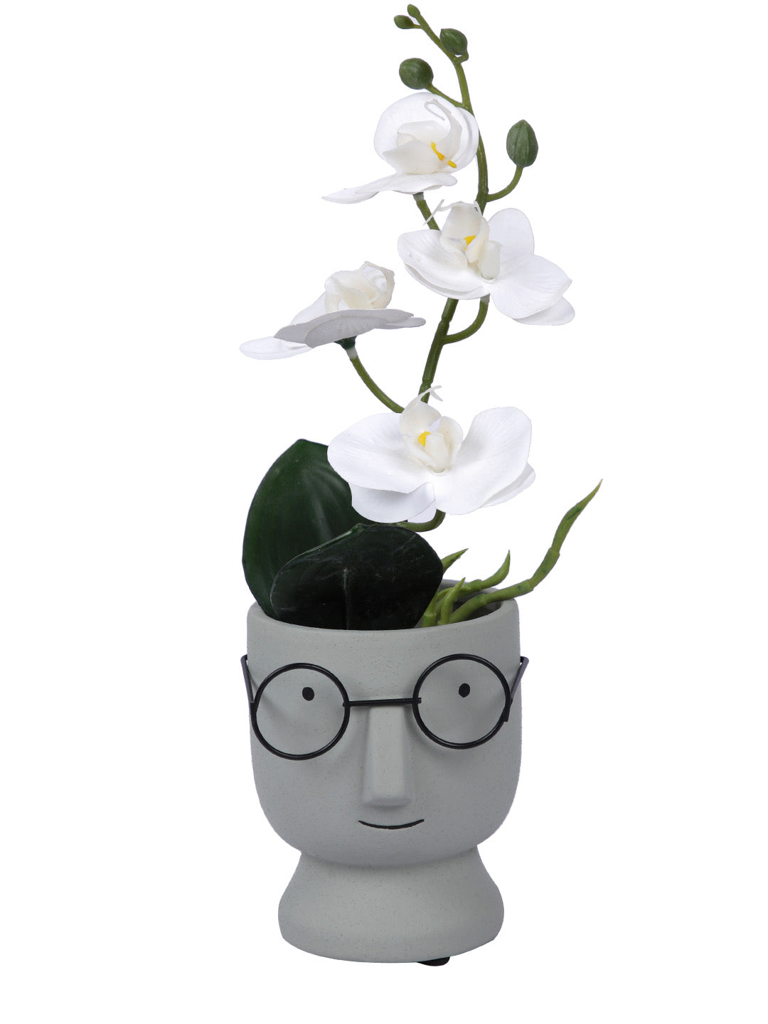 Cute Human Face Ceramic White Planter with Specs - Default Title (CHC22514)