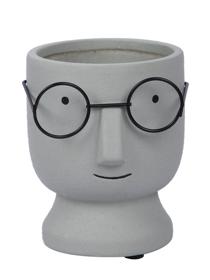 Cute Human Face Ceramic White Planter with Specs - Default Title (CHC22514)