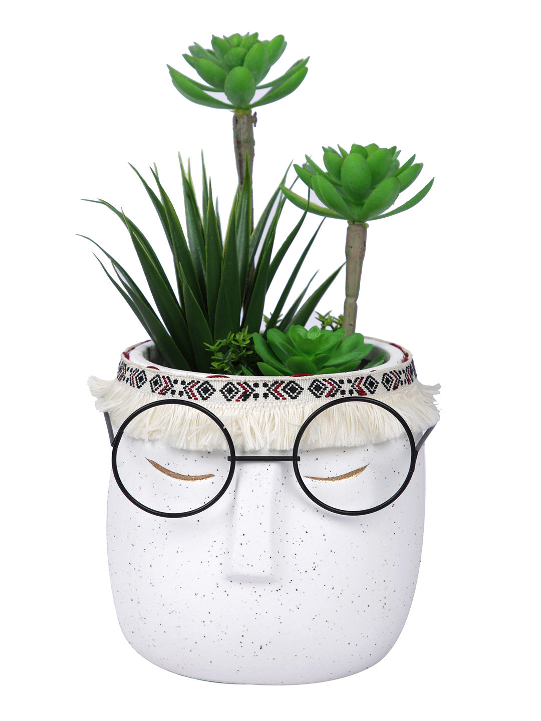 Cute Human Face Ceramic Planter with Specs - Default Title (CHC22515)
