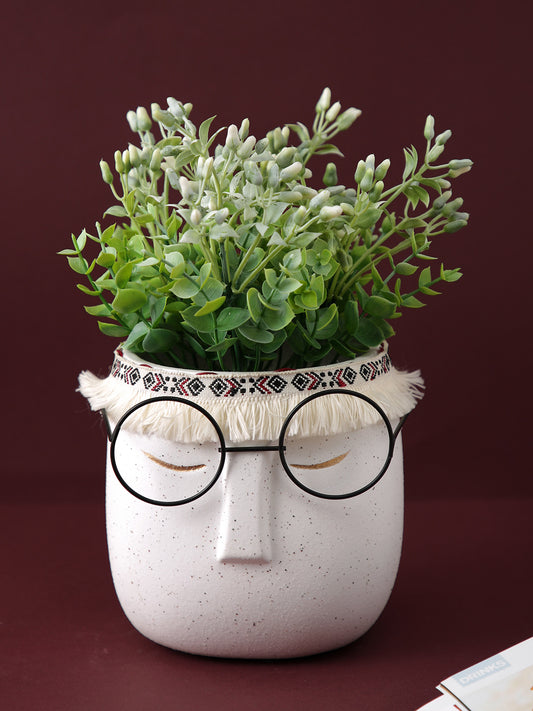 Cute Human Face Ceramic Planter with Specs - Default Title (CHC22515)