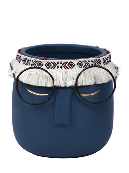 Human Face with Specs Navy Blue Ceramic Planter - Small - Default Title (CHC22516BLU)