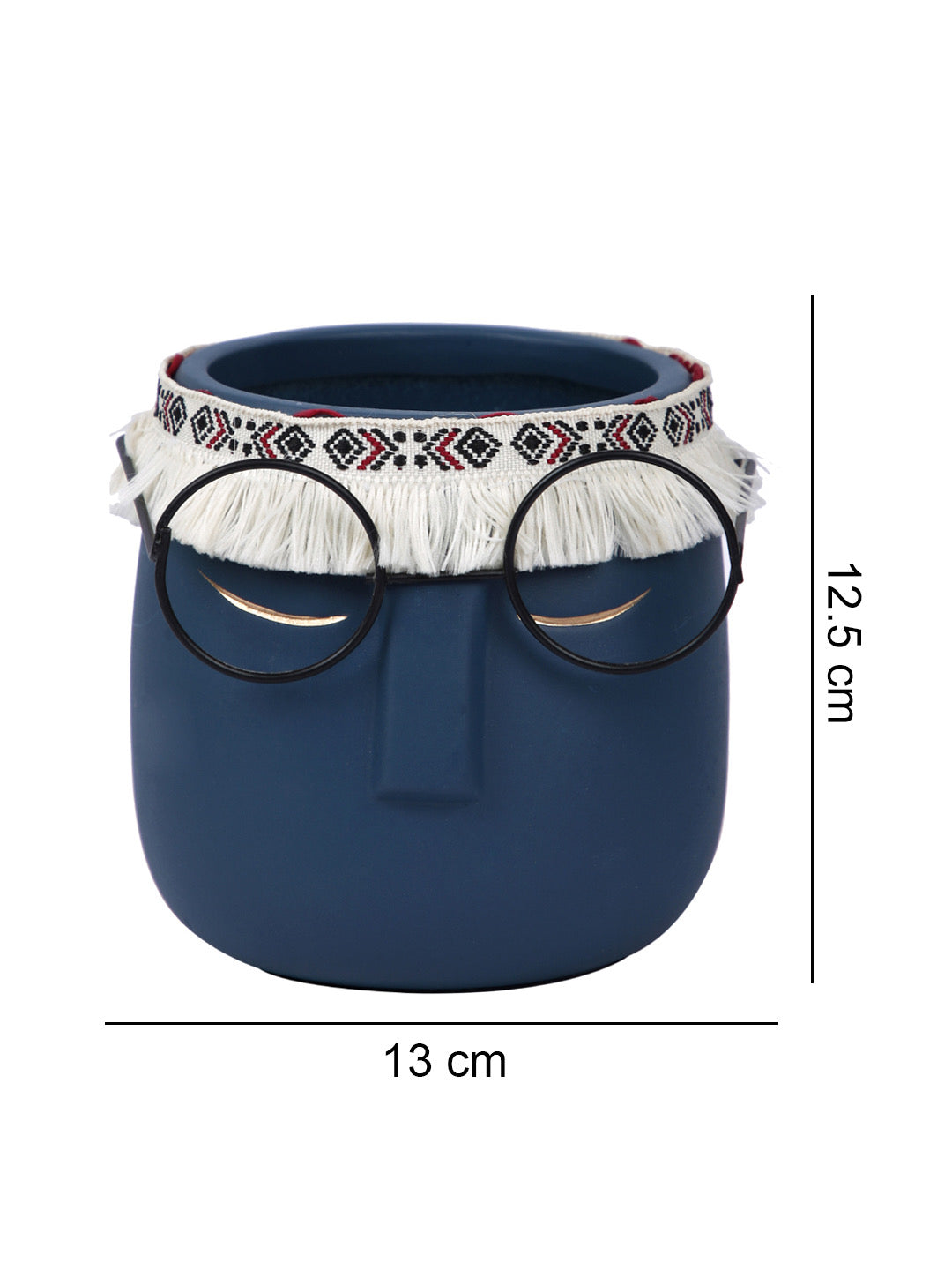 Human Face with Specs Navy Blue Ceramic Planter - Small - Default Title (CHC22516BLU)