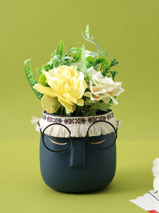 Human Face with Specs Navy Blue Ceramic Planter - Small - Default Title (CHC22516BLU)