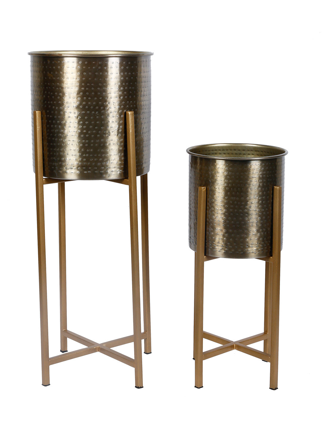 Set of 2 Hammered Brass Planters with Antique Finish - Default Title (CHM2104_2)