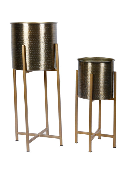 Set of 2 Hammered Brass Planters with Antique Finish - Default Title (CHM2104_2)