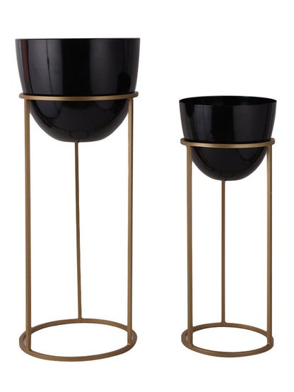 Set of Two Black Planters with Stand - Default Title (CHM2105_2)
