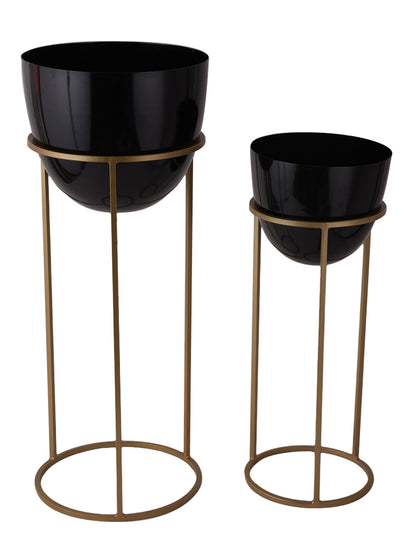 Set of Two Black Planters with Stand - Default Title (CHM2105_2)
