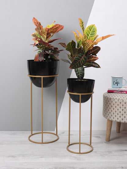 Set of Two Black Planters with Stand - Default Title (CHM2105_2)