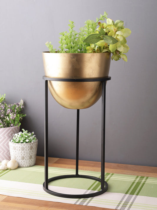 Golden Brass Planter with Black Stand - Default Title (CHM2111BI)