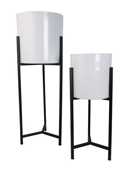 Set of 2 Ceramic Planters with Black Stand - Default Title (CHM2114_2)