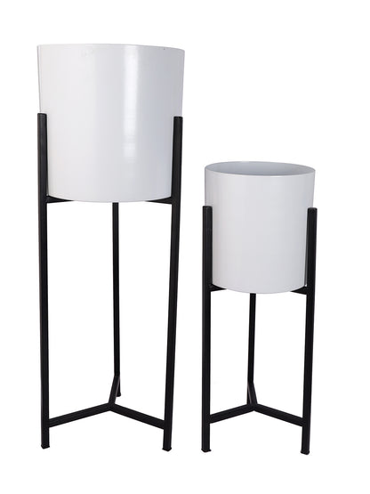 Set of 2 Ceramic Planters with Black Stand - Default Title (CHM2114_2)