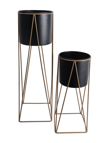 Black Planters with Golden Stand Set of 2 - Default Title (CHM2126_2)