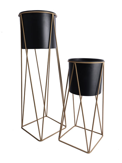 Black Planters with Golden Stand Set of 2 - Default Title (CHM2126_2)