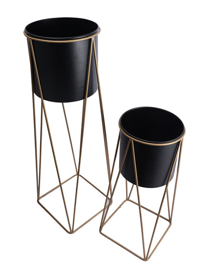 Black Planters with Golden Stand Set of 2 - Default Title (CHM2126_2)