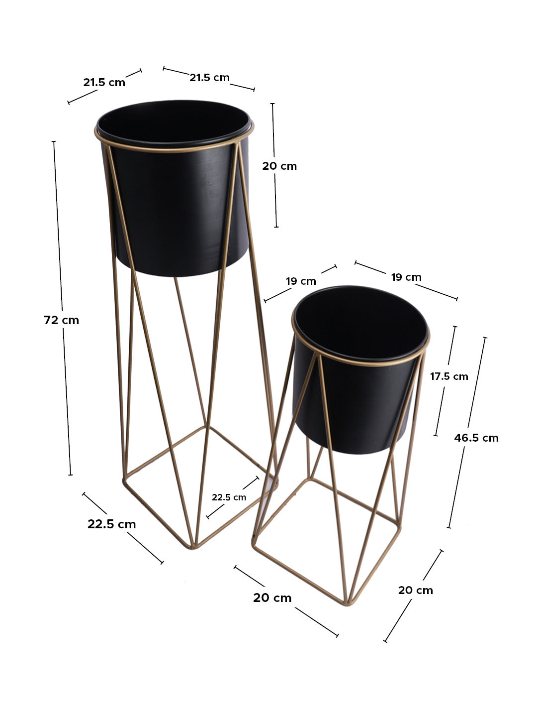 Black Planters with Golden Stand Set of 2 - Default Title (CHM2126_2)